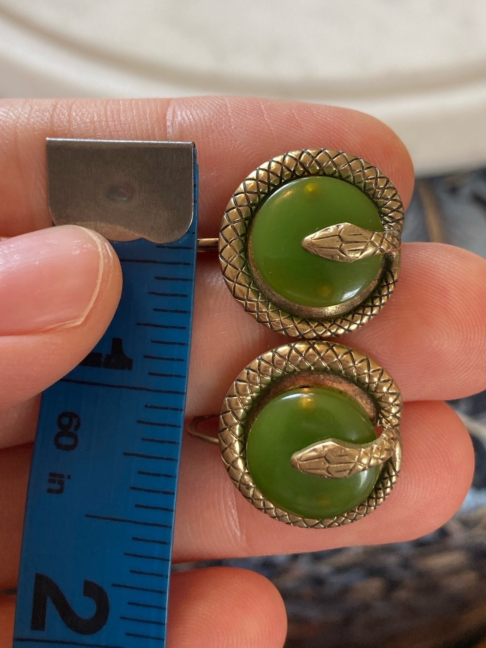 Antique Art Deco Snake Coiled Faux Jade Screwback Earrings - Picture 9 of 9